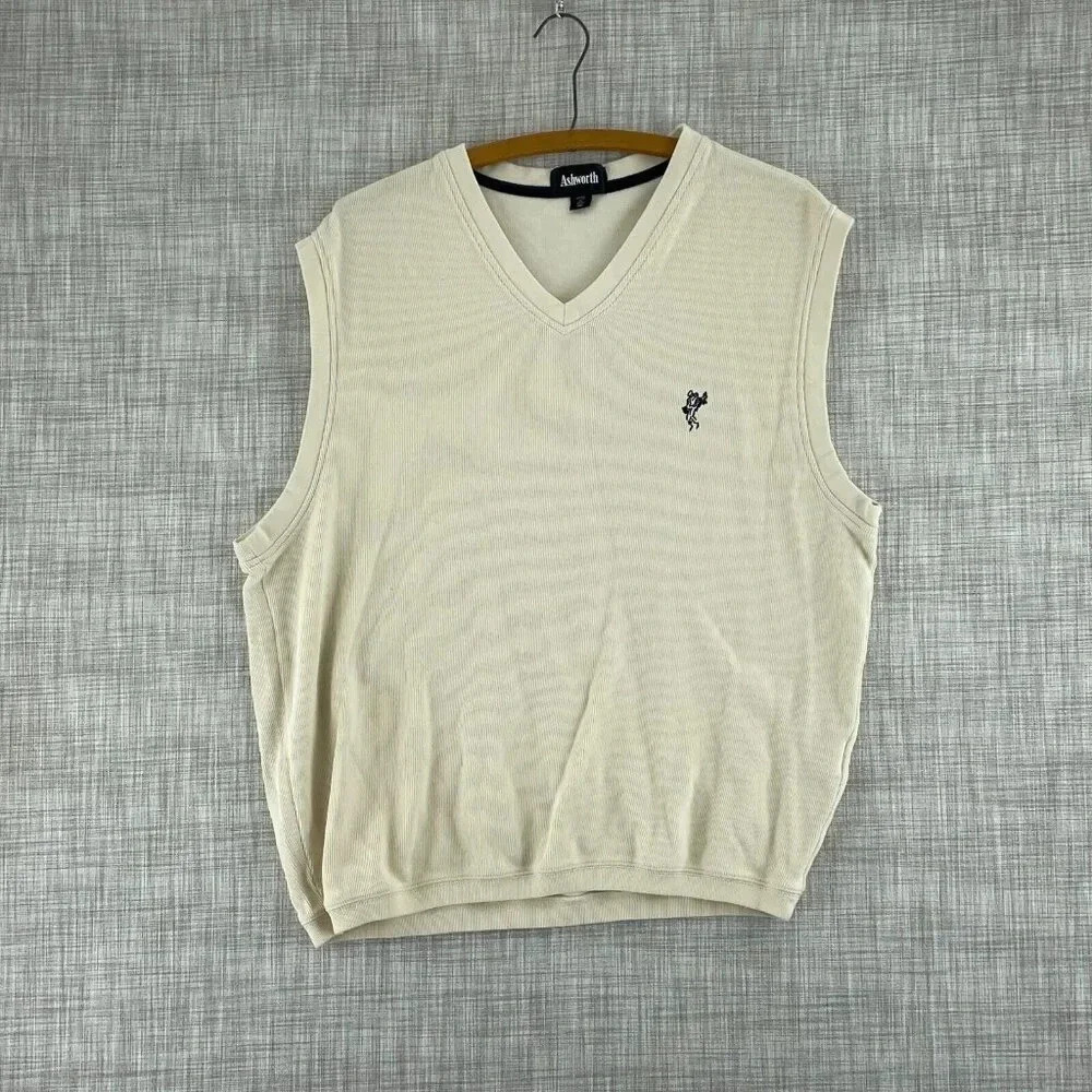 Ashworth V-Neck Sweater Mens XL Beige 3200
